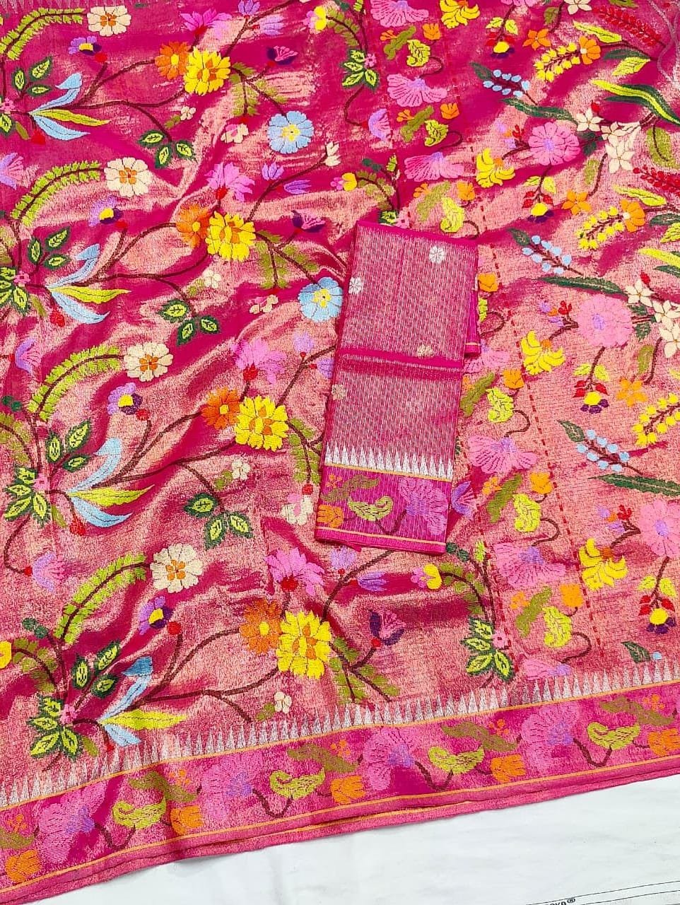 PURE GOLD DUBBLE TISSUE ALL OVER JAAL WITH BOTH SIDES PAITHANI BORDER ZARIKOTA HANDLOOM SAREE_T-456 - Image 2