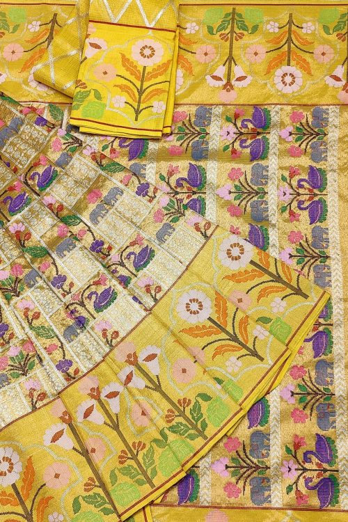 PURE GOLD DUBBLE TISSUE ALL OVER JAAL WITH BOTH SIDES PAITHANI BORDER ZARIKOTA HANDLOOM SAREE_T-457