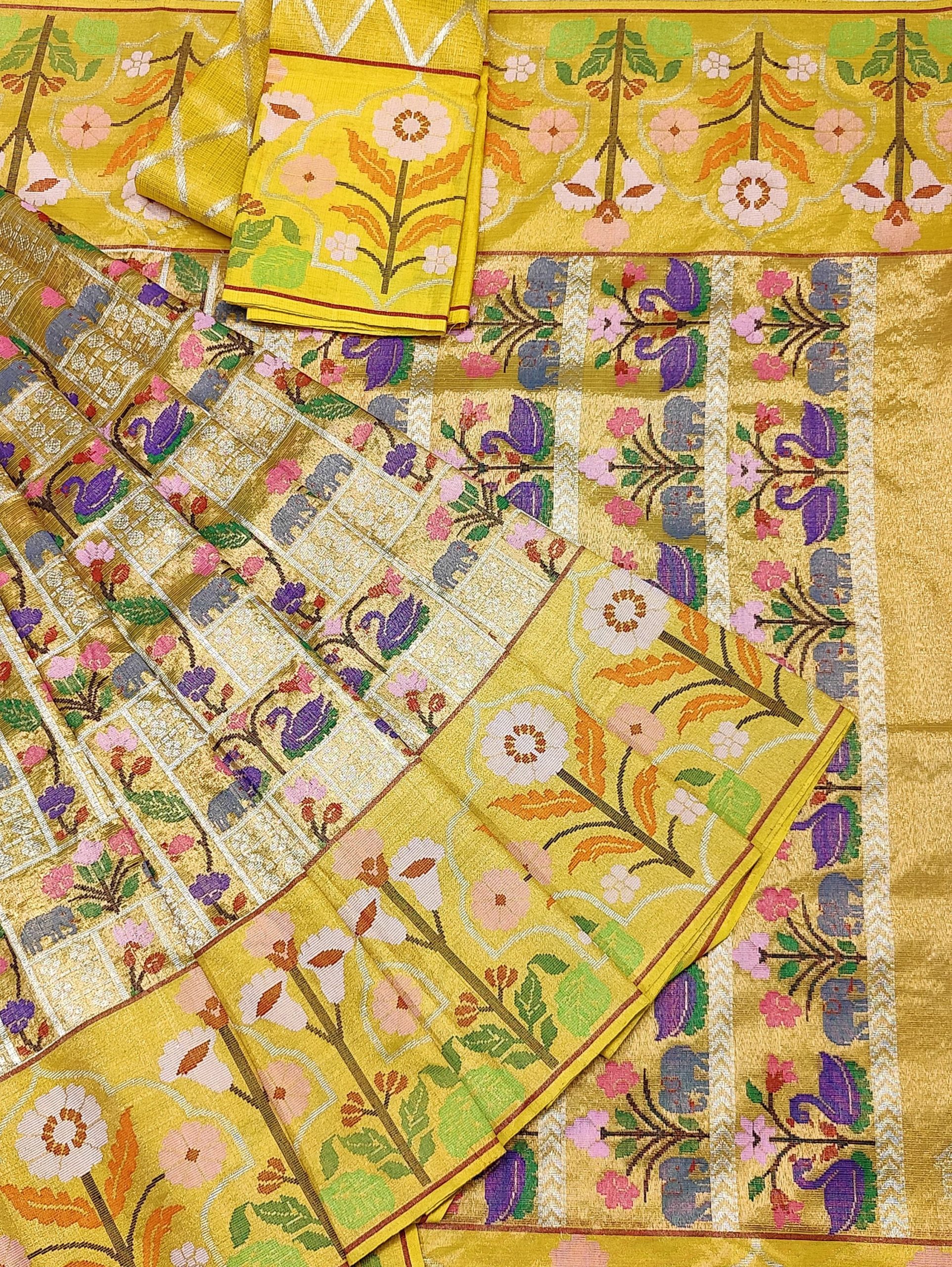 PURE GOLD DUBBLE TISSUE ALL OVER JAAL WITH BOTH SIDES PAITHANI BORDER ZARIKOTA HANDLOOM SAREE_T-457