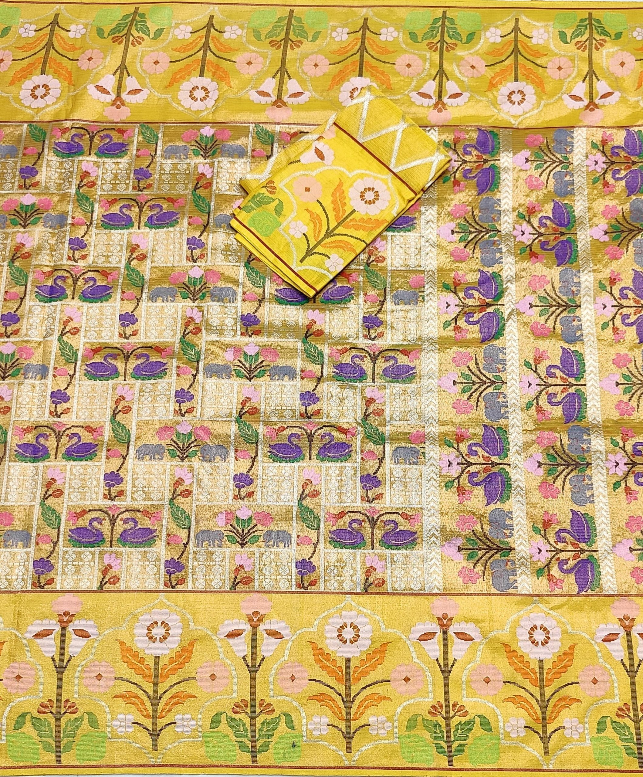 PURE GOLD DUBBLE TISSUE ALL OVER JAAL WITH BOTH SIDES PAITHANI BORDER ZARIKOTA HANDLOOM SAREE_T-457 - Image 3