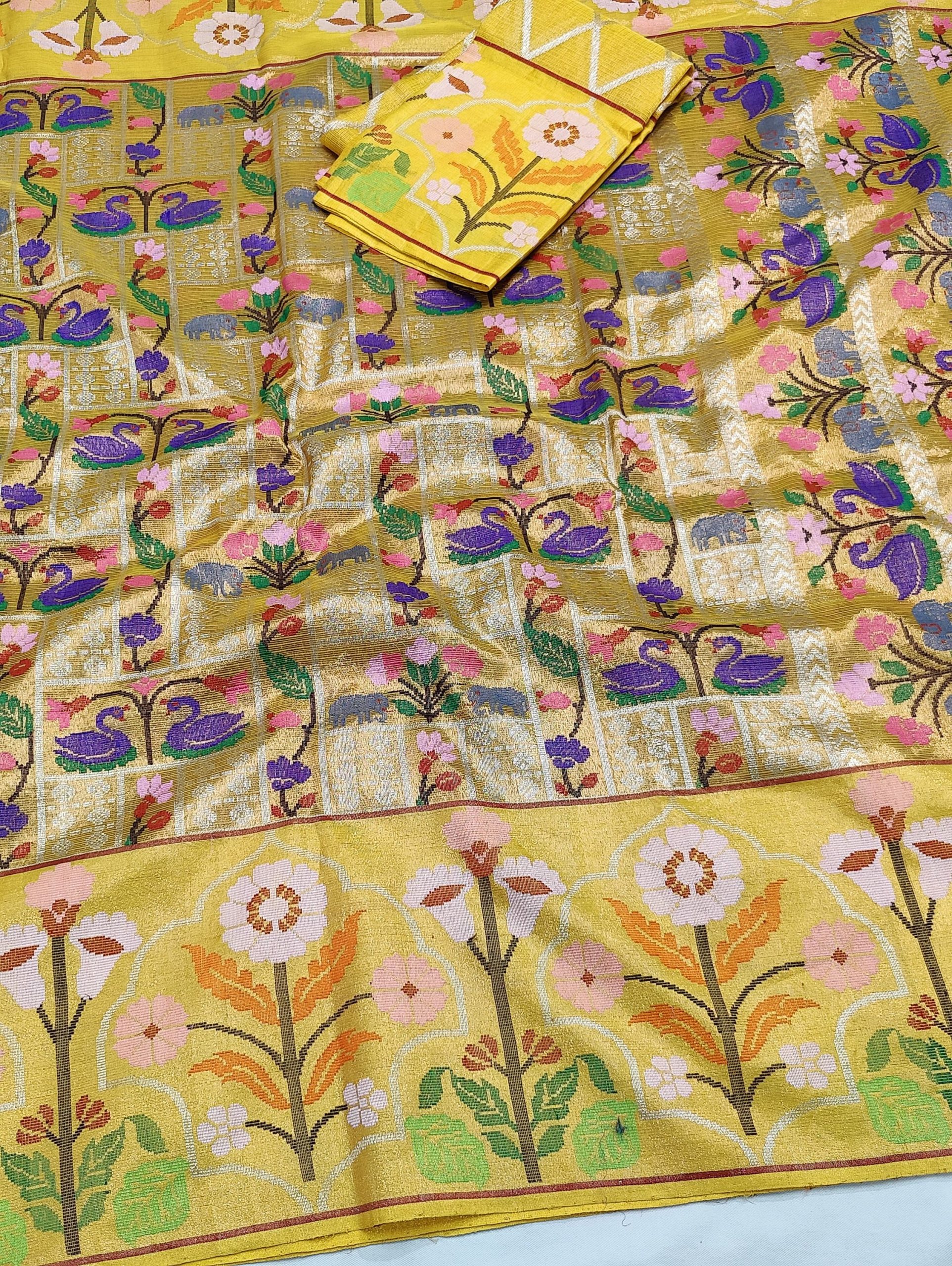 PURE GOLD DUBBLE TISSUE ALL OVER JAAL WITH BOTH SIDES PAITHANI BORDER ZARIKOTA HANDLOOM SAREE_T-457 - Image 2