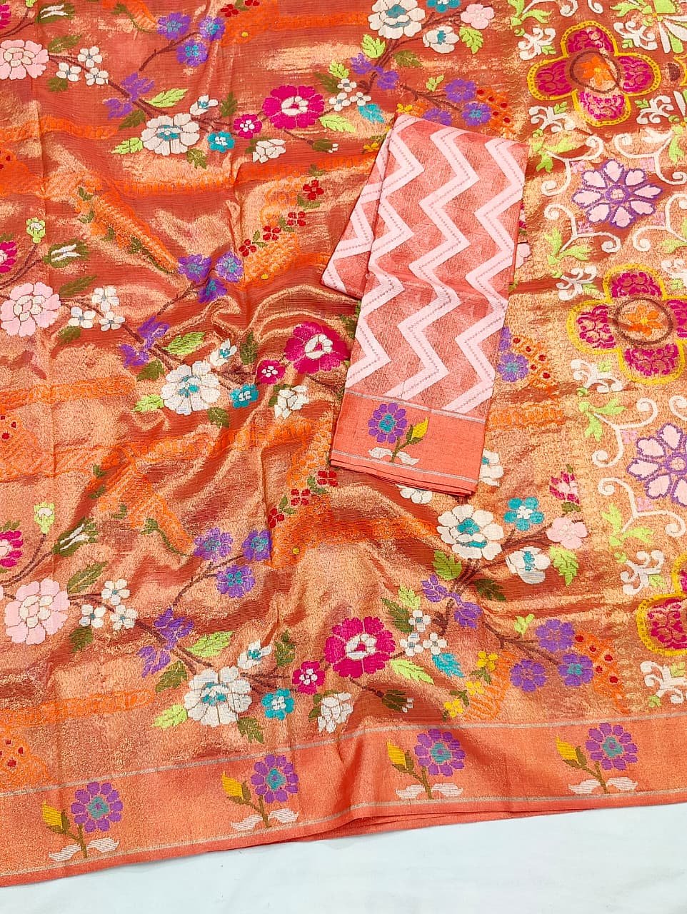 PURE GOLD DUBBLE TISSUE ALL OVER JAAL ZARIKOTA HANDLOOM SAREE_T-458 - Image 2