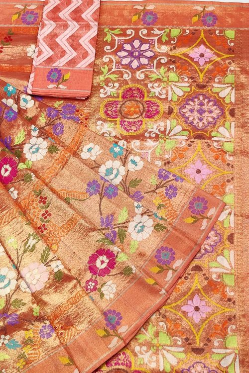 PURE GOLD DUBBLE TISSUE ALL OVER JAAL ZARIKOTA HANDLOOM SAREE_T-458