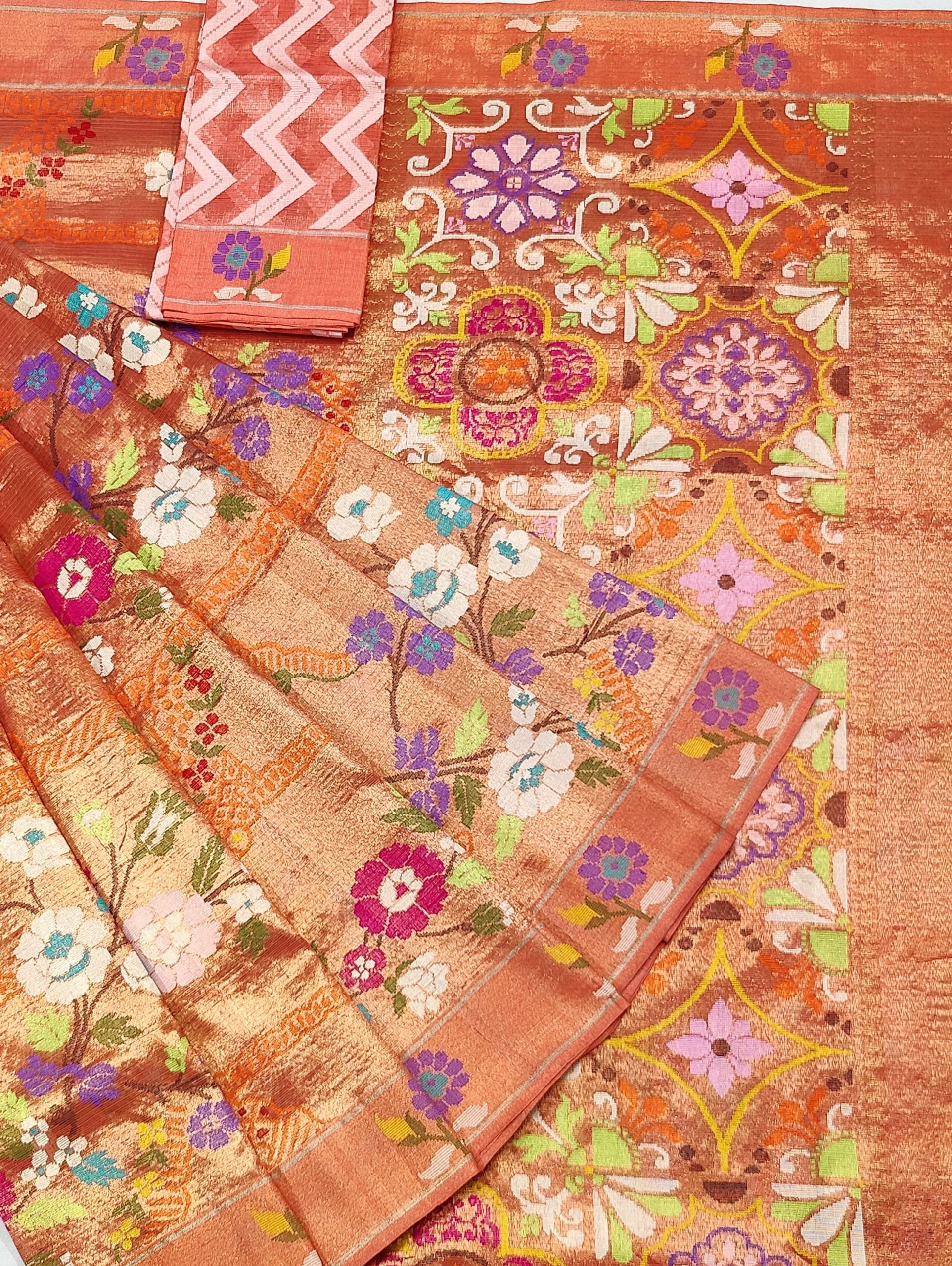 PURE GOLD DUBBLE TISSUE ALL OVER JAAL ZARIKOTA HANDLOOM SAREE_T-458