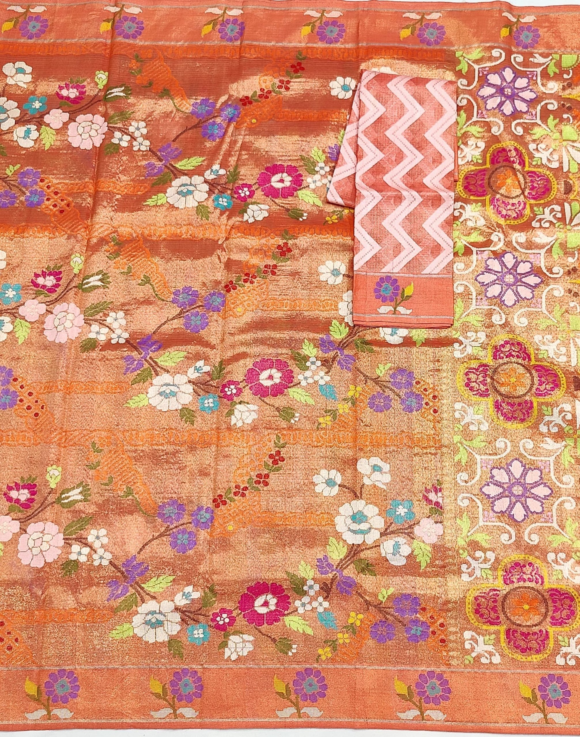 PURE GOLD DUBBLE TISSUE ALL OVER JAAL ZARIKOTA HANDLOOM SAREE_T-458 - Image 3