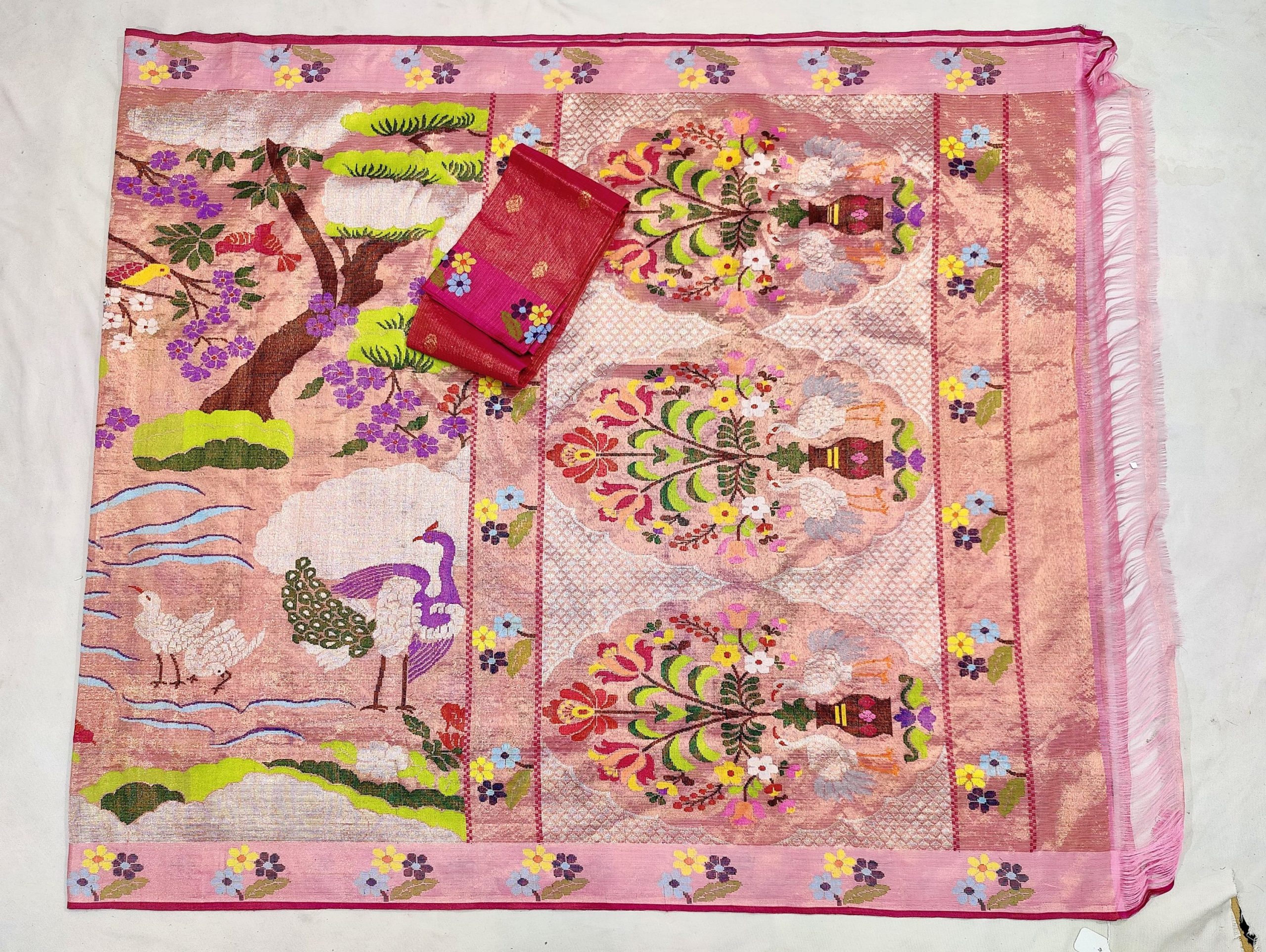 PURE GOLD DUBBLE TISSUE ALL OVER JAAL ZARIKOTA HANDLOOM SAREE_T-459 - Image 4