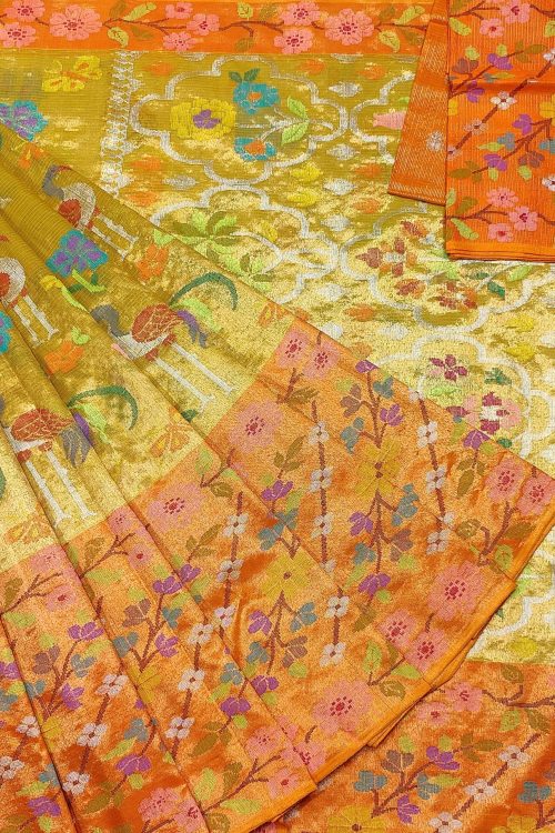 PURE GOLD DUBBLE TISSUE BIG PAITHANI BORDER WITH ALL OVER JAAL ZARIKOTA HANDLOOM SAREE_T-461