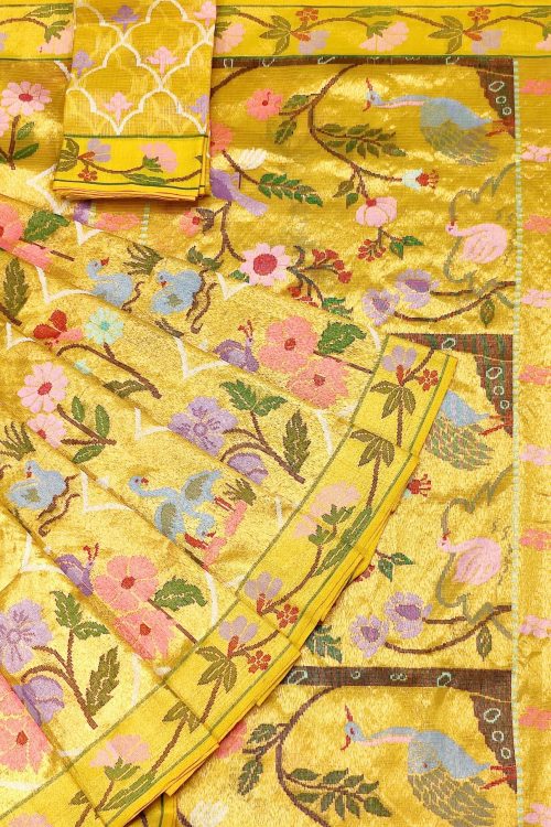 PURE GOLD DUBBLE TISSUE ALL OVER JAAL ZARIKOTA HANDLOOM SAREE_T-463