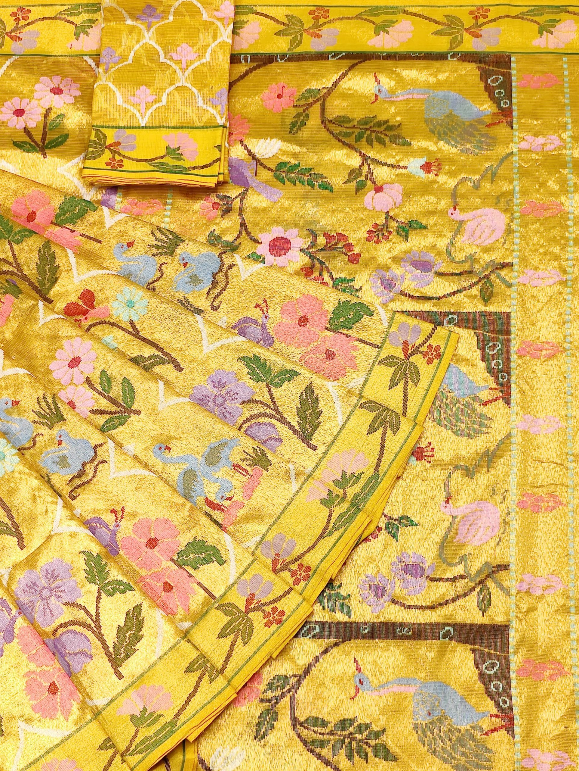 PURE GOLD DUBBLE TISSUE ALL OVER JAAL ZARIKOTA HANDLOOM SAREE_T-463