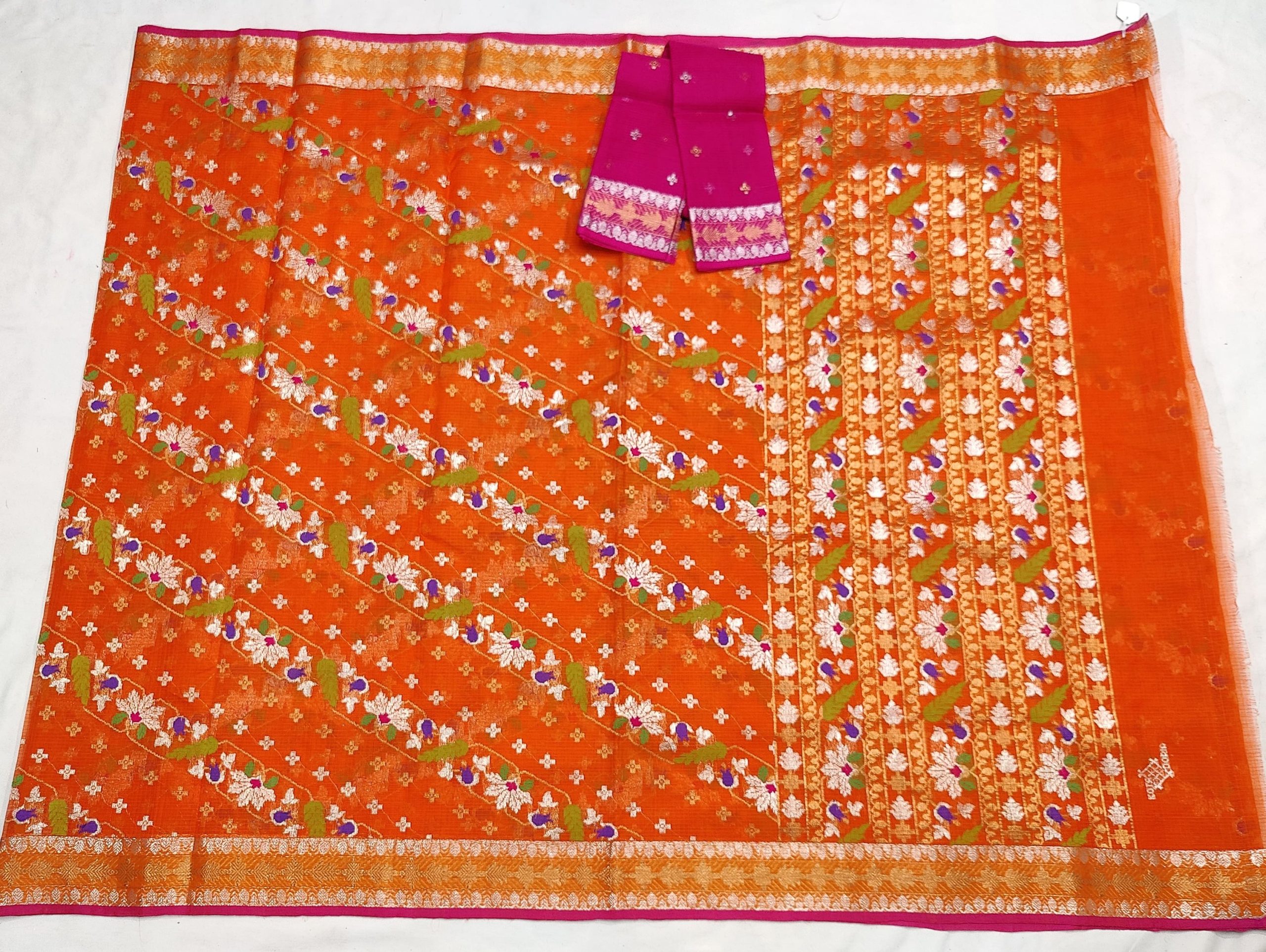PURE ALL OVER JAAL WITH BOTH SIDE KANCHI BORDER ZARIKOTA HANDLOOM SAREE WITH BLOUSE_J629 - Image 4