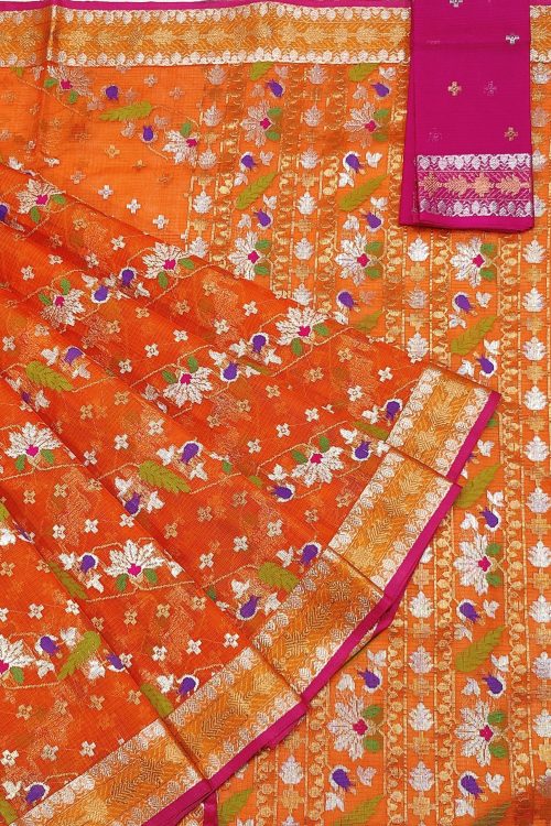 PURE ALL OVER JAAL WITH BOTH SIDE KANCHI BORDER ZARIKOTA HANDLOOM SAREE WITH BLOUSE_J629