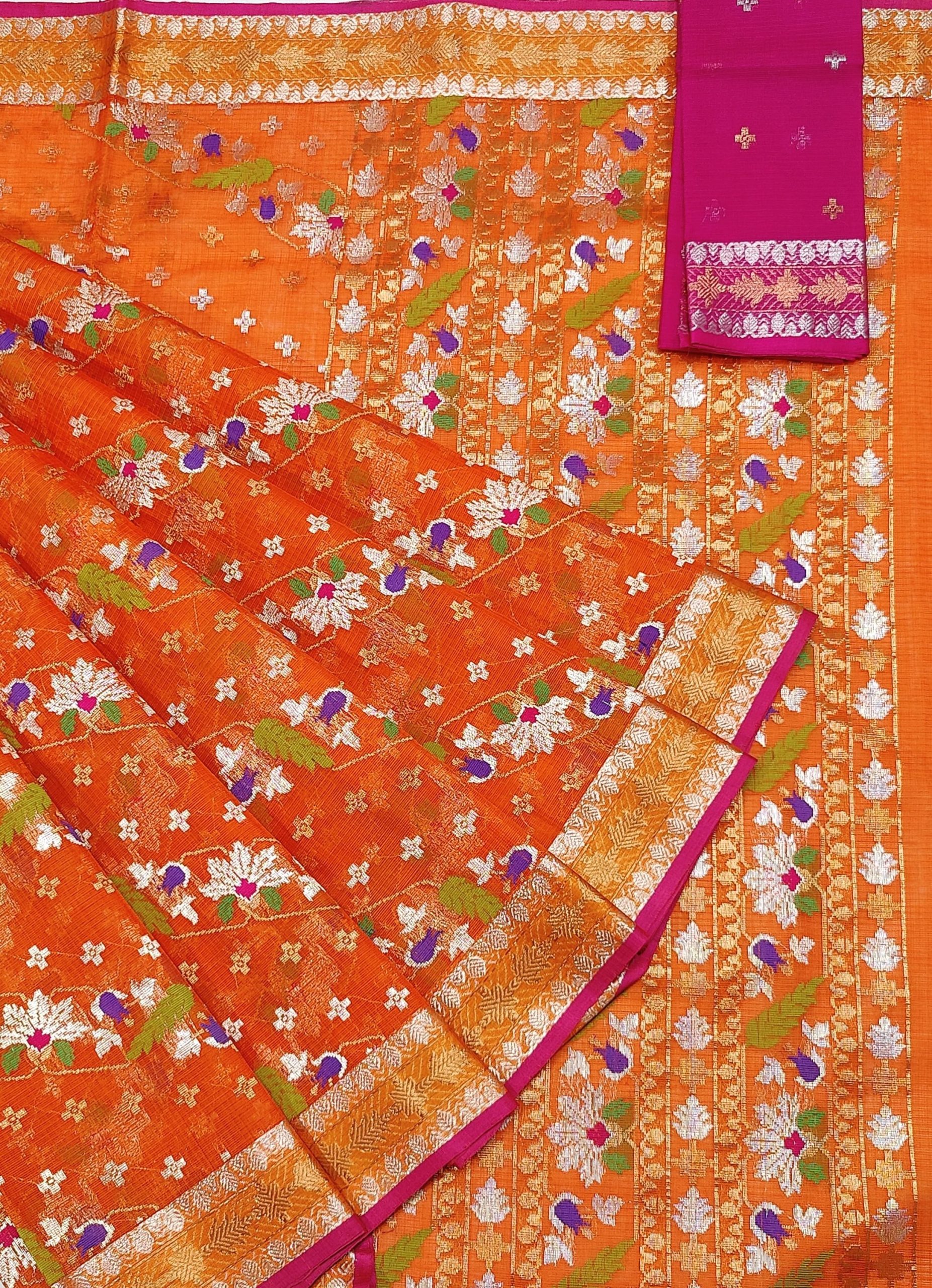 PURE ALL OVER JAAL WITH BOTH SIDE KANCHI BORDER ZARIKOTA HANDLOOM SAREE WITH BLOUSE_J629