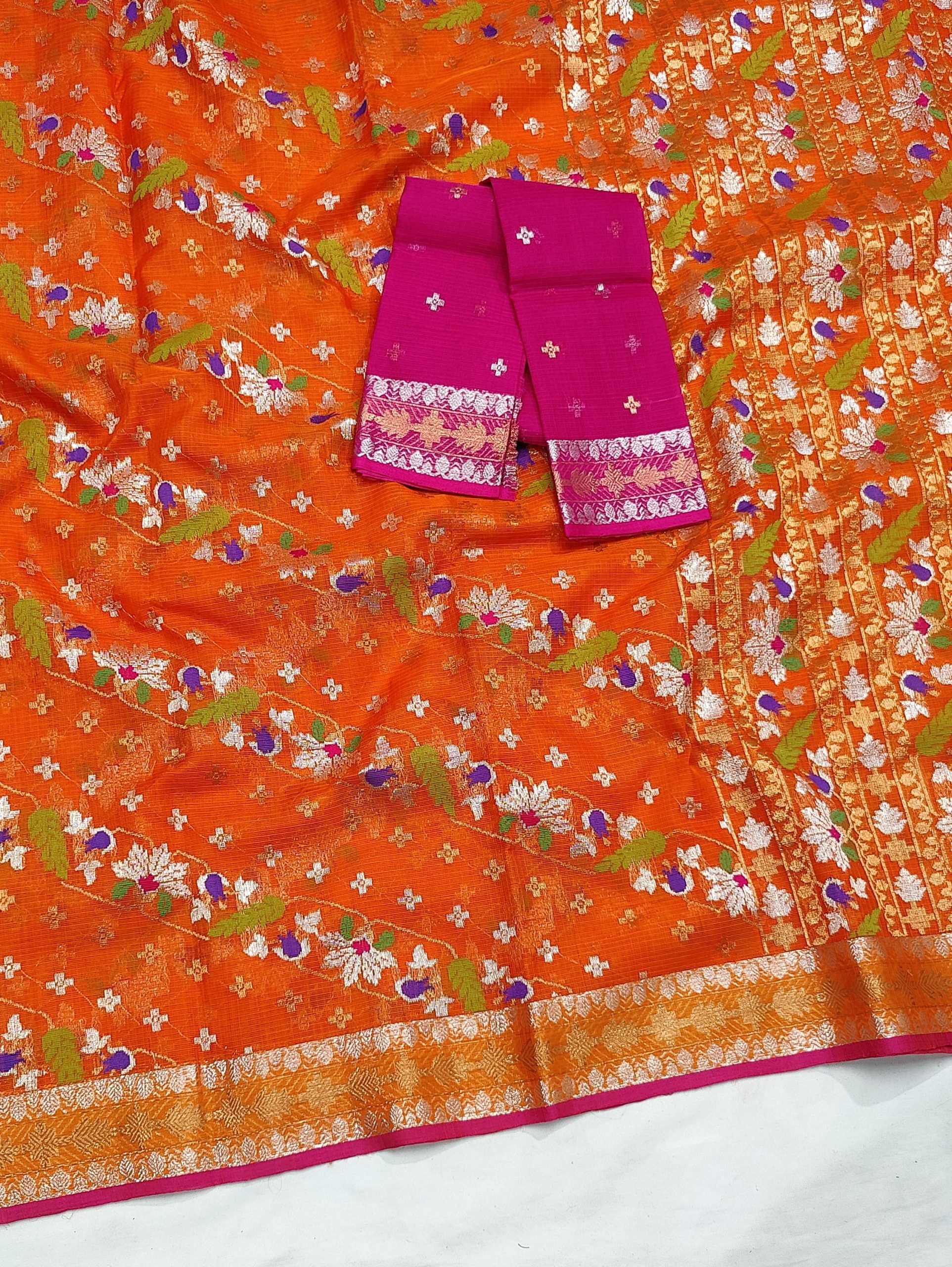 PURE ALL OVER JAAL WITH BOTH SIDE KANCHI BORDER ZARIKOTA HANDLOOM SAREE WITH BLOUSE_J629 - Image 2