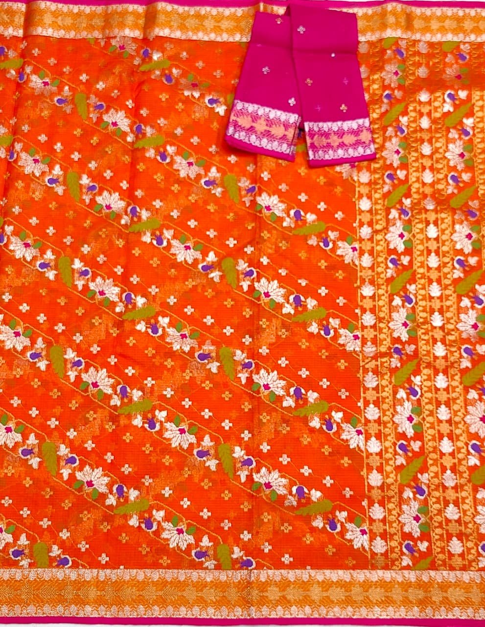 PURE ALL OVER JAAL WITH BOTH SIDE KANCHI BORDER ZARIKOTA HANDLOOM SAREE WITH BLOUSE_J629 - Image 3