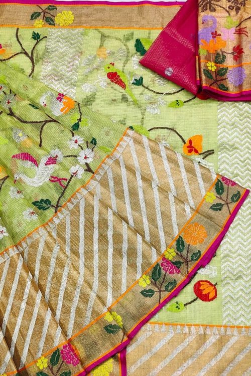 PURE GOLD TISSUE BIG PAITHANI BORDER WITH ALL OVER JAAL ZARIKOTA HANDLOOM SAREE WITH BLOUSE_T-263