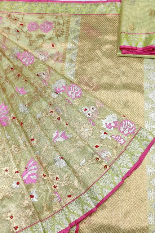 PURE GOLD TISSUE ALL OVER JAAL WITH BOTH SIDE KANCHI BORDER ZARIKOTA HANDLOOM SAREE WITH BLOUSE_T-266