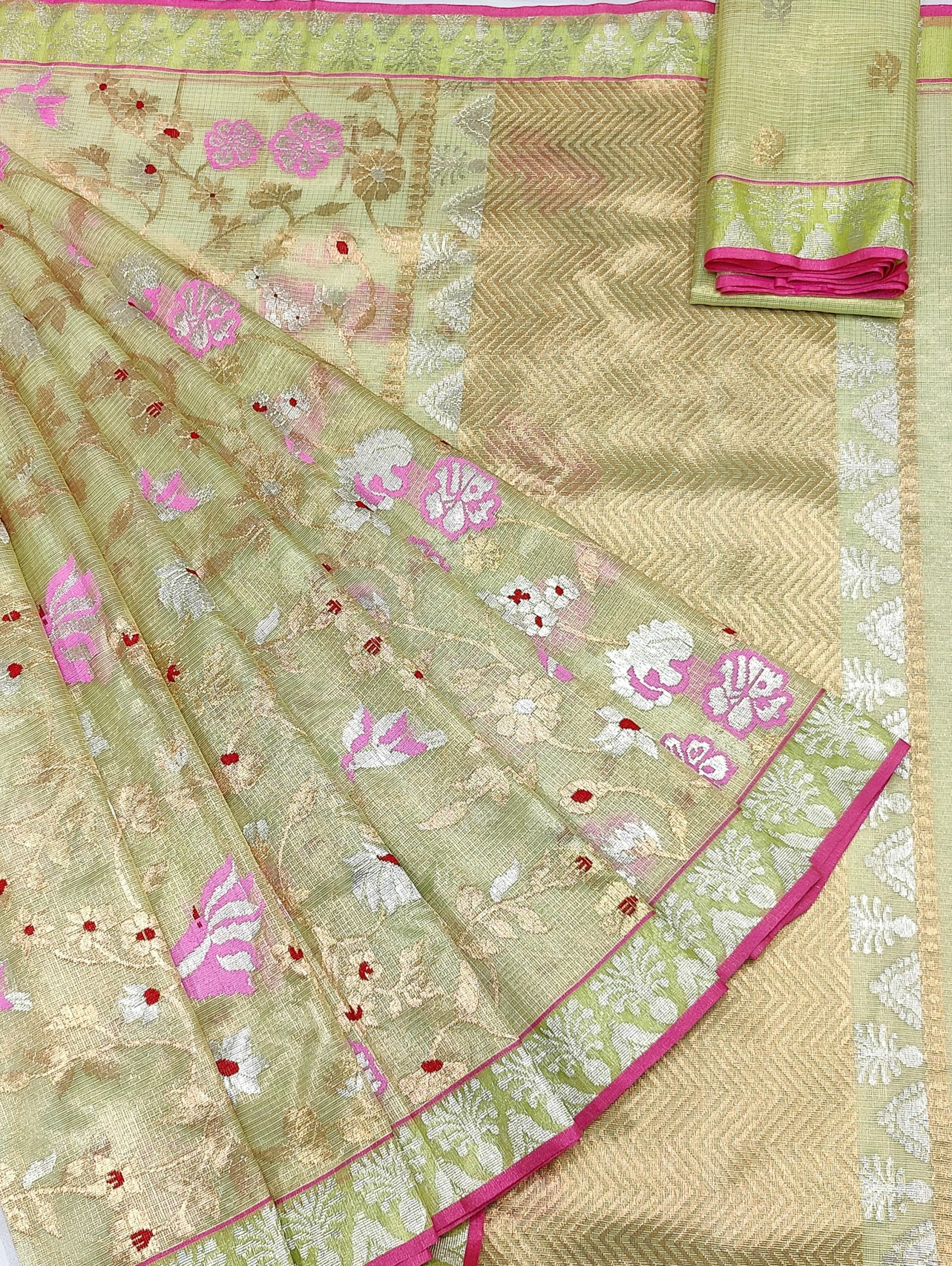 PURE GOLD TISSUE ALL OVER JAAL WITH BOTH SIDE KANCHI BORDER ZARIKOTA HANDLOOM SAREE WITH BLOUSE_T-266