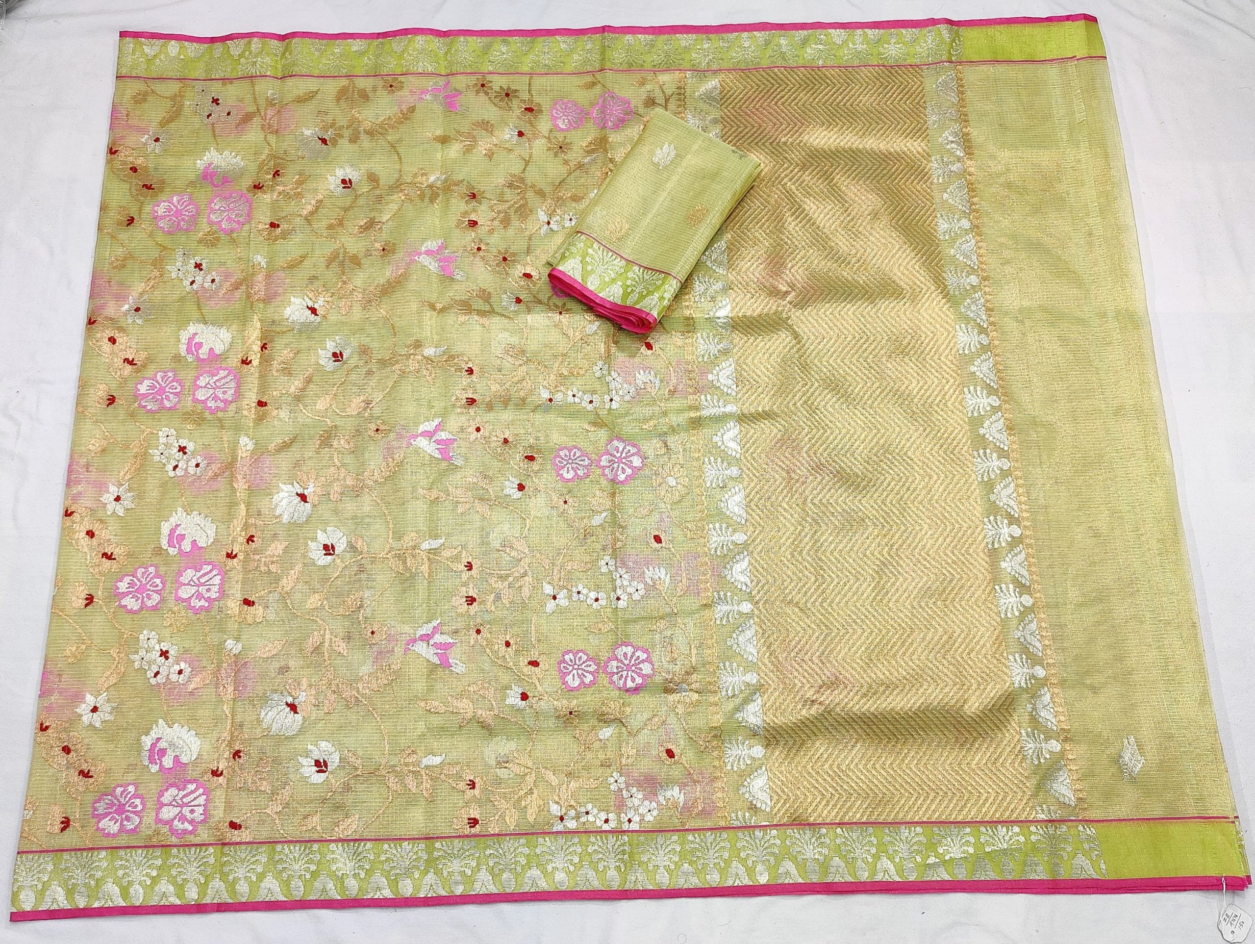 PURE GOLD TISSUE ALL OVER JAAL WITH BOTH SIDE KANCHI BORDER ZARIKOTA HANDLOOM SAREE WITH BLOUSE_T-266 - Image 4