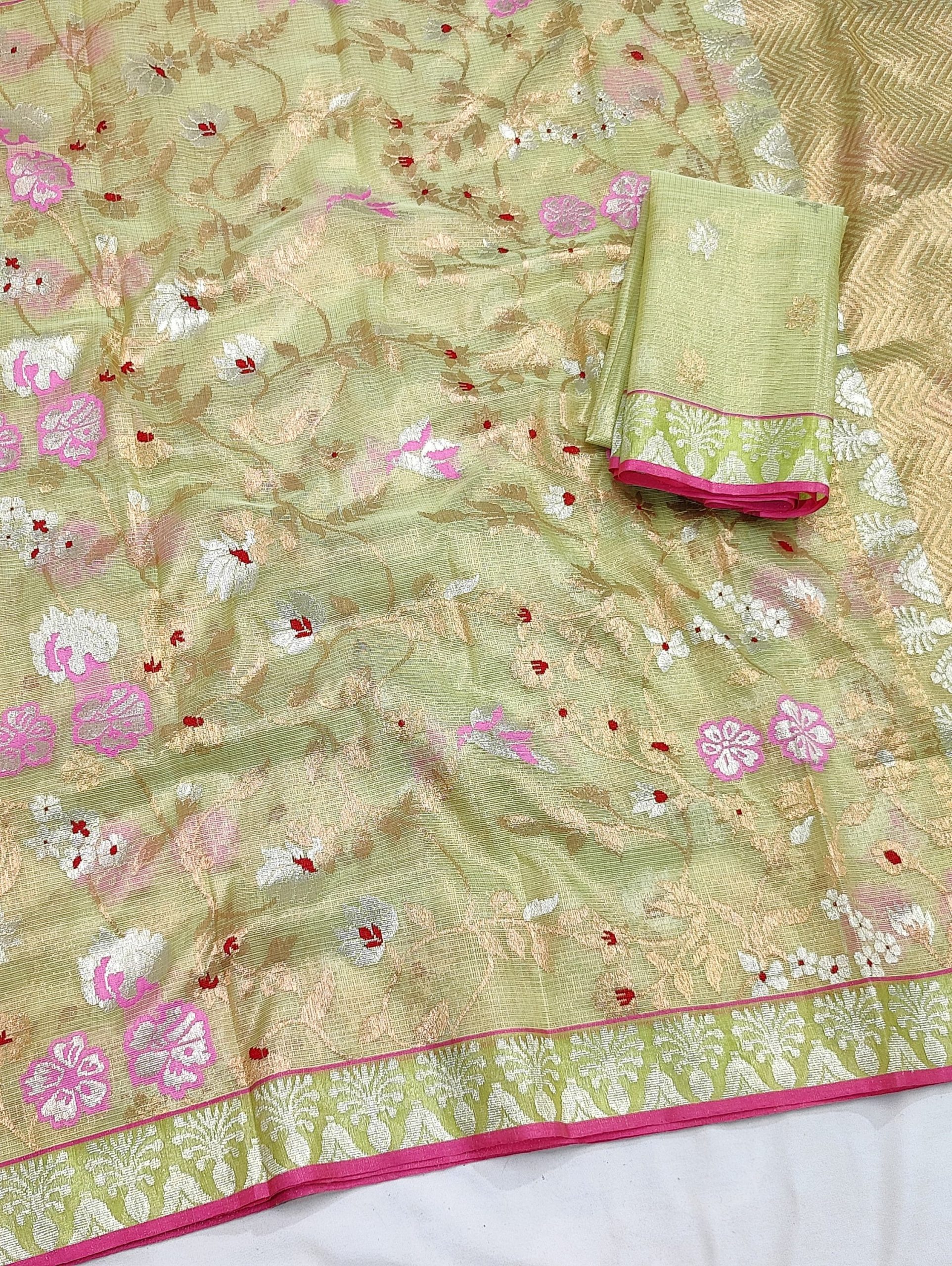 PURE GOLD TISSUE ALL OVER JAAL WITH BOTH SIDE KANCHI BORDER ZARIKOTA HANDLOOM SAREE WITH BLOUSE_T-266 - Image 2