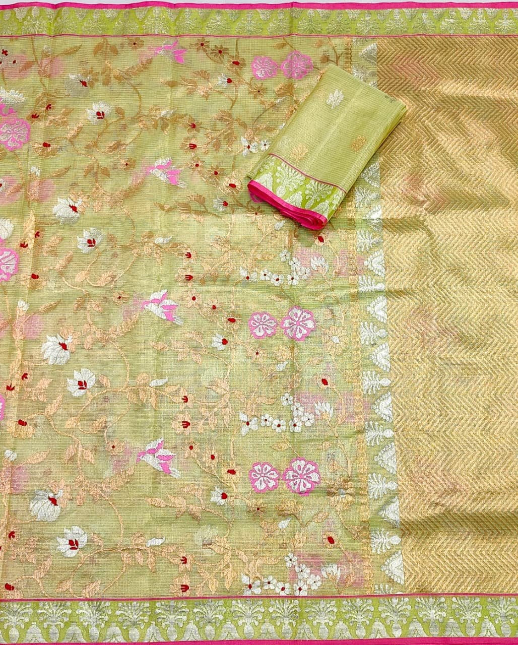 PURE GOLD TISSUE ALL OVER JAAL WITH BOTH SIDE KANCHI BORDER ZARIKOTA HANDLOOM SAREE WITH BLOUSE_T-266 - Image 3