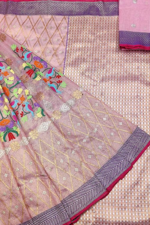PURE GOLD TISSUE ALL OVER JAAL WITH BOTH SIDE KANCHI BORDER ZARIKOTA HANDLOOM SAREE WITH BLOUSE_T-265
