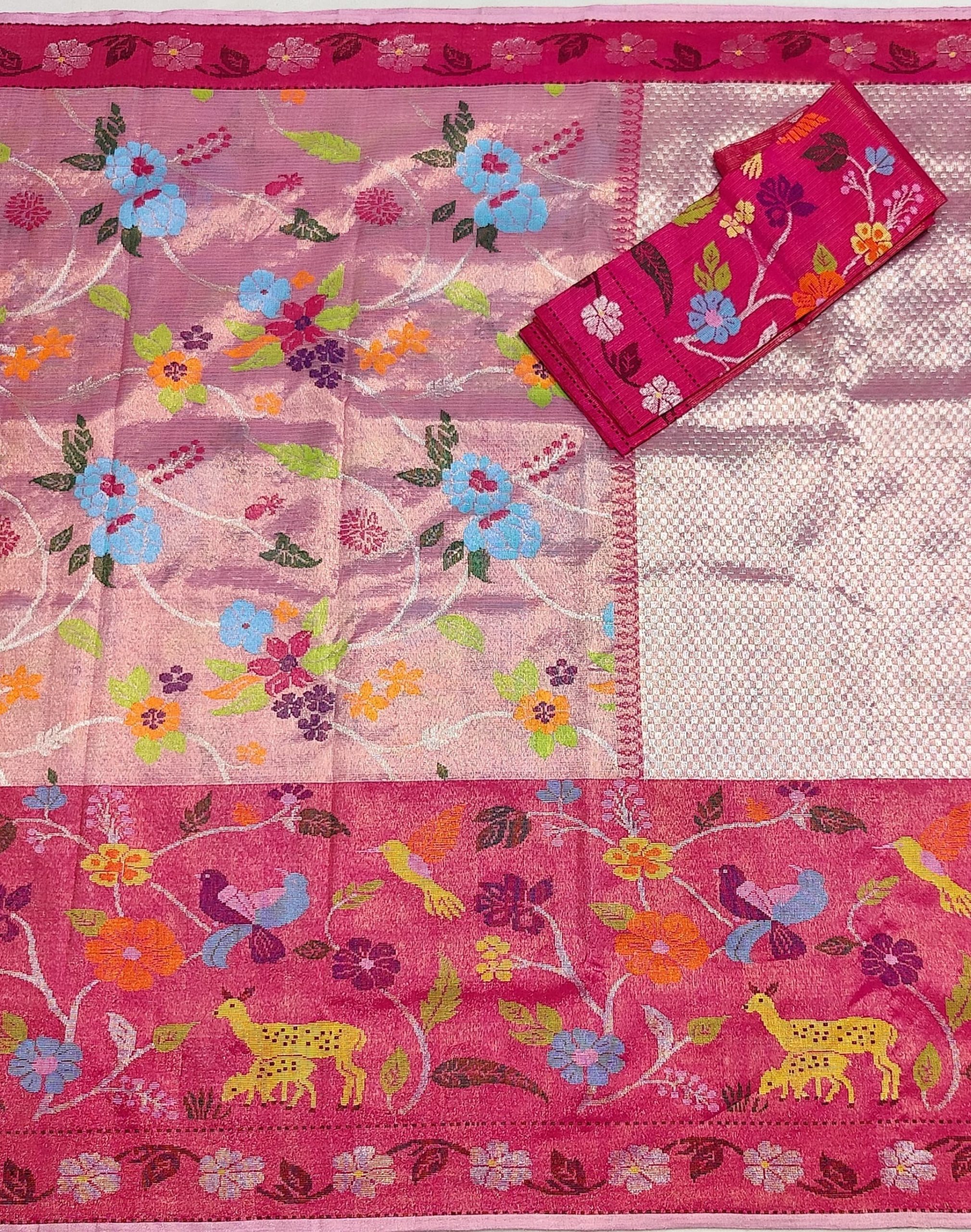 PURE GOLD DUBBLE TISSUE BIG PAITHANI BORDER WITH ALL OVER JAAL ZARIKOTA HANDLOOM SAREE_T-464 - Image 3