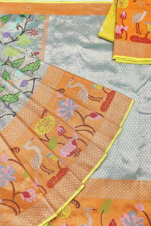 PURE GOLD DUBBLE TISSUE BIG PAITHANI BORDER WITH ALL OVER JAAL WITH HANDLOOM SAREE_T-467