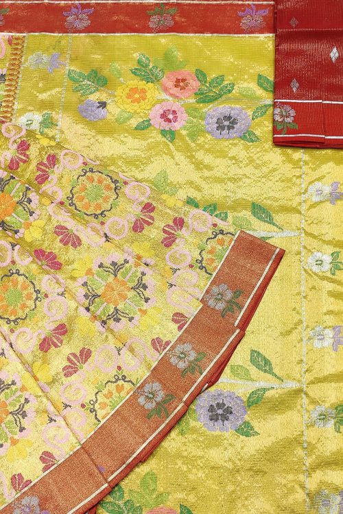PURE GOLD DUBBLE TISSUE ALL OVER JAAL ZARIKOTA HANDLOOM SAREE_T-465