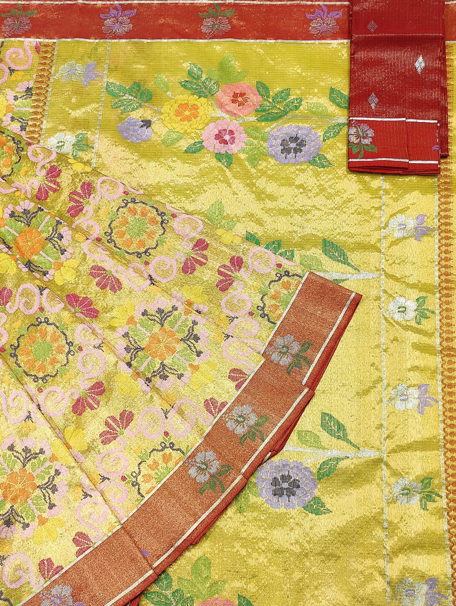 PURE GOLD DUBBLE TISSUE ALL OVER JAAL ZARIKOTA HANDLOOM SAREE_T-465