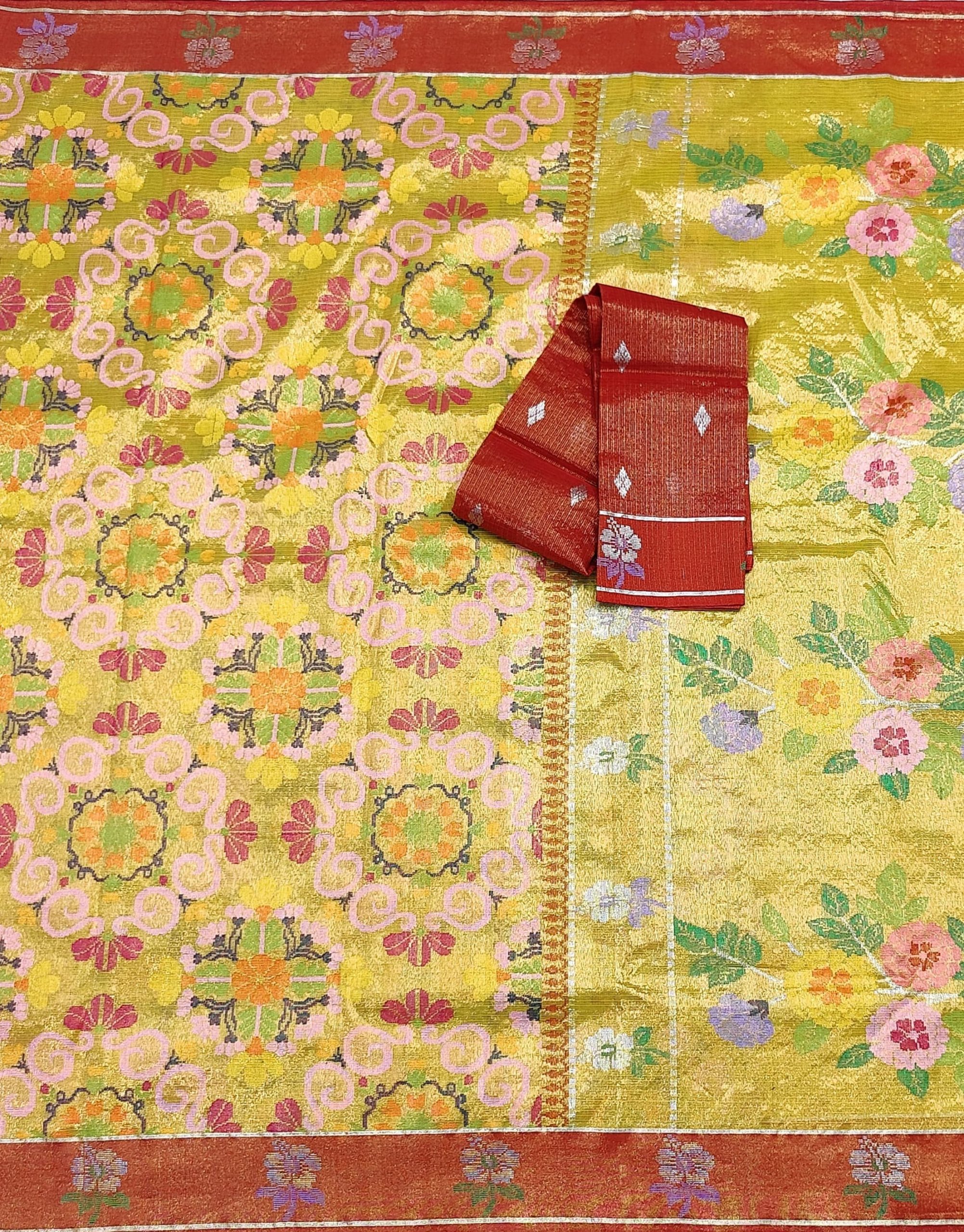 PURE GOLD DUBBLE TISSUE ALL OVER JAAL ZARIKOTA HANDLOOM SAREE_T-465 - Image 3