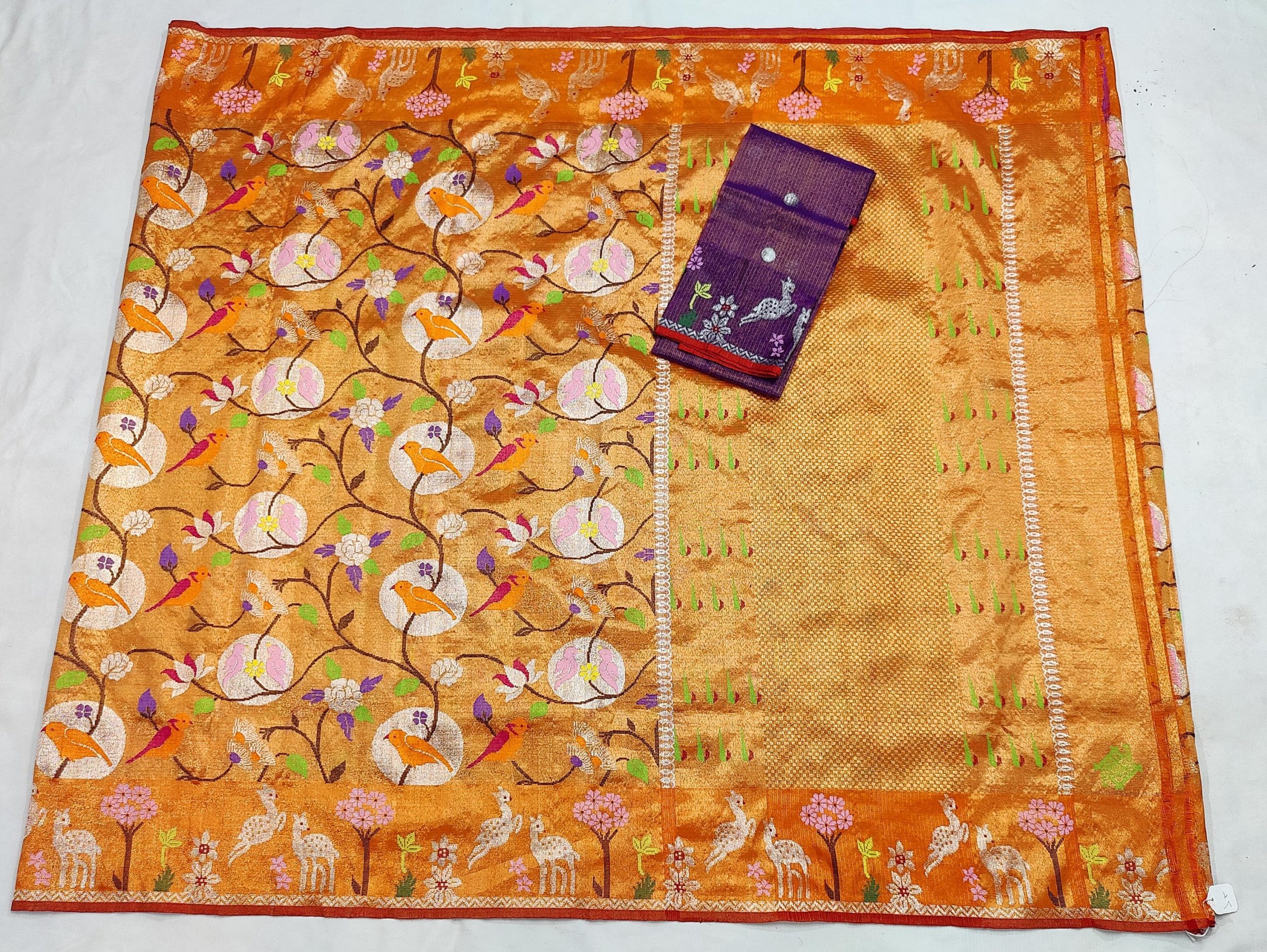 PURE GOLD DUBBLE TISSUE ALL OVER JAAL WITH BOTH SIDE PAITHANI BORDER ZARIKOTA HANDLOOM SAREE_T-468 - Image 4