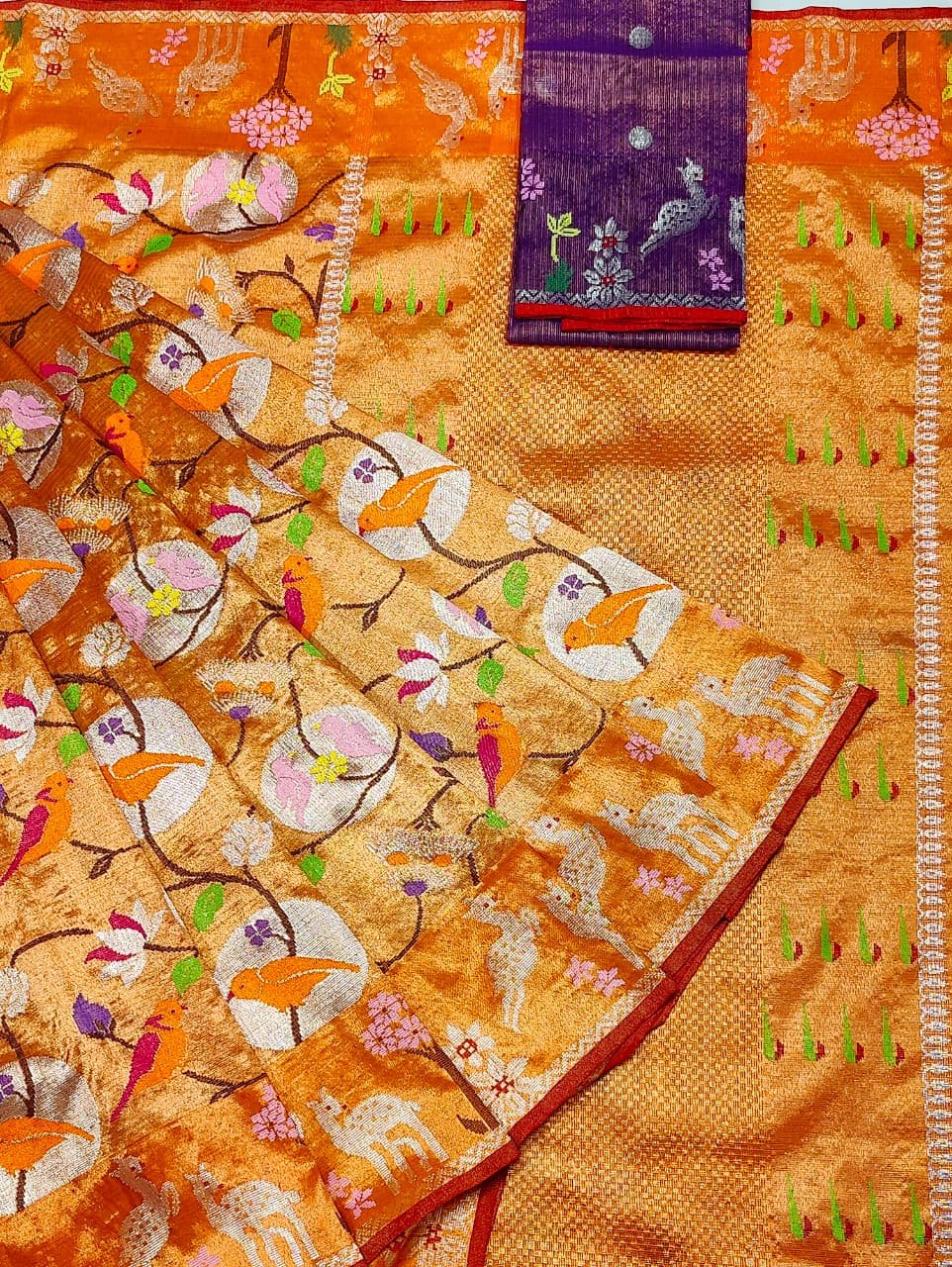 PURE GOLD DUBBLE TISSUE ALL OVER JAAL WITH BOTH SIDE PAITHANI BORDER ZARIKOTA HANDLOOM SAREE_T-468