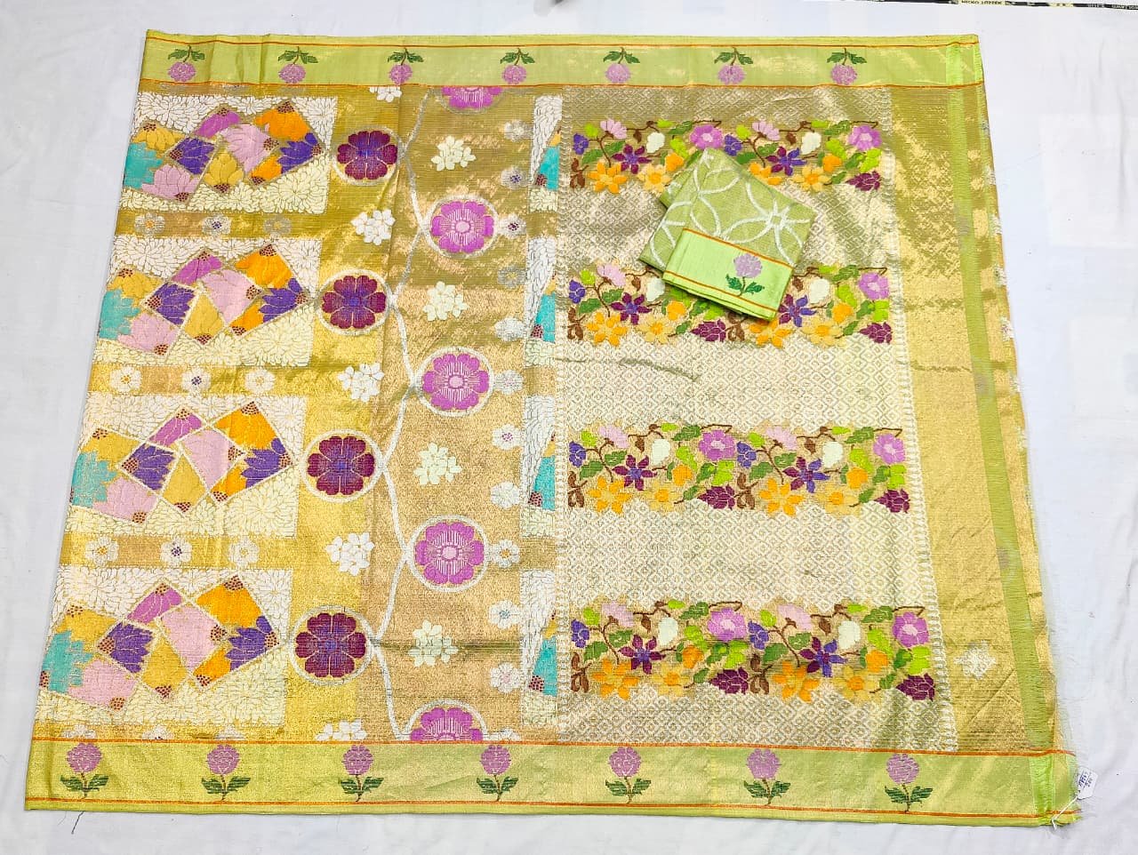 PURE GOLD DUBBLE TISSUE ALL OVER JAAL ZARIKOTA HANDLOOM SAREE_T-474 - Image 4