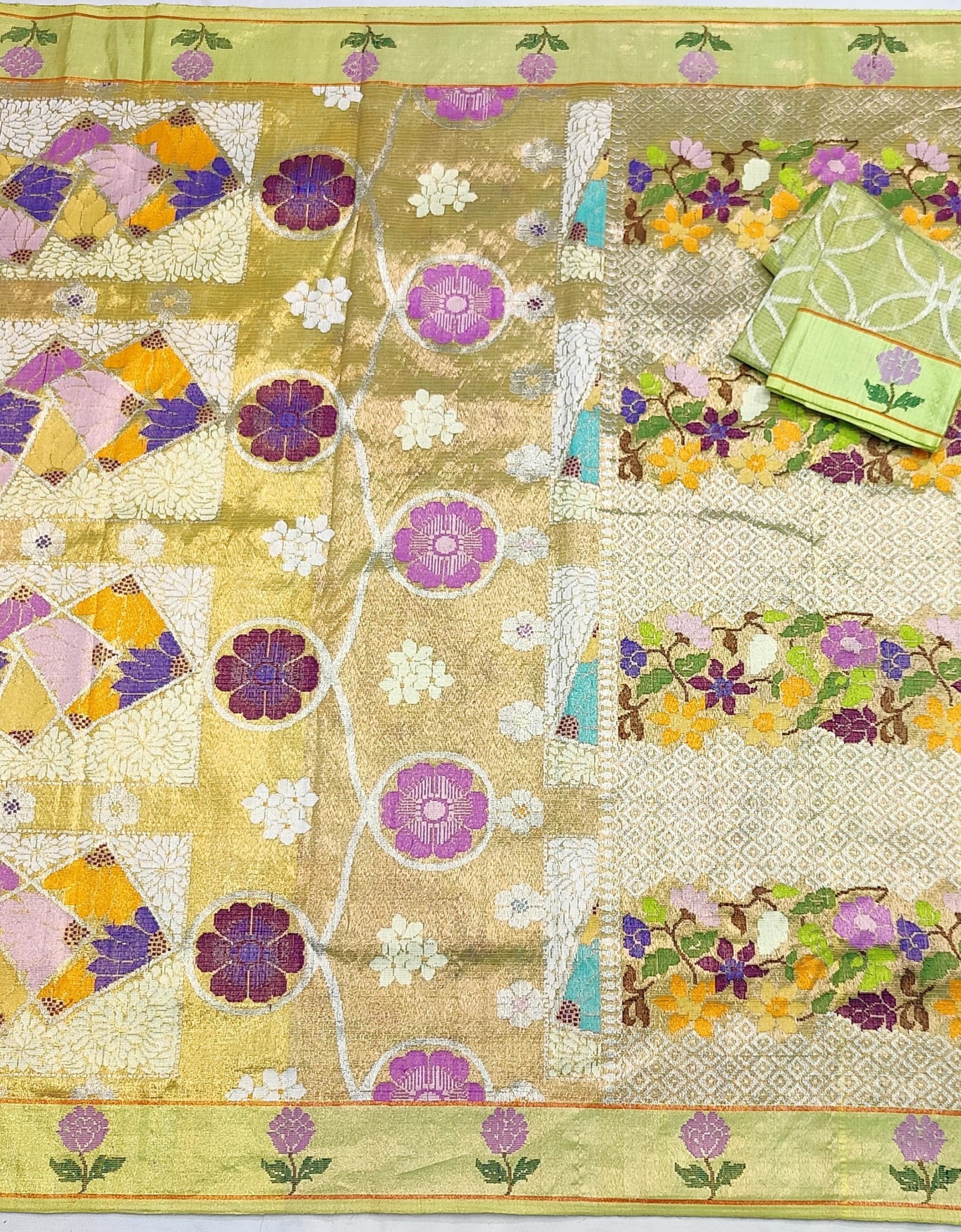 PURE GOLD DUBBLE TISSUE ALL OVER JAAL ZARIKOTA HANDLOOM SAREE_T-474 - Image 3