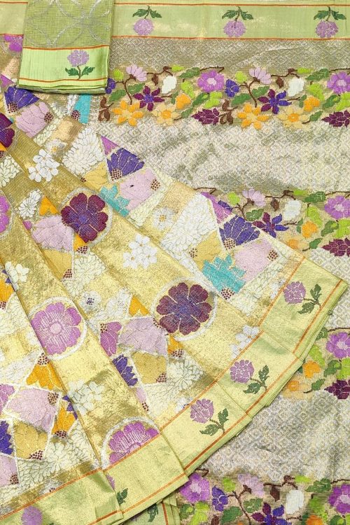 PURE GOLD DUBBLE TISSUE ALL OVER JAAL ZARIKOTA HANDLOOM SAREE_T-474