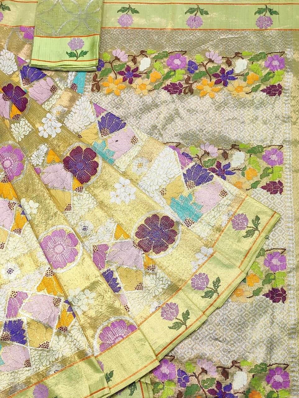 PURE GOLD DUBBLE TISSUE ALL OVER JAAL ZARIKOTA HANDLOOM SAREE_T-474