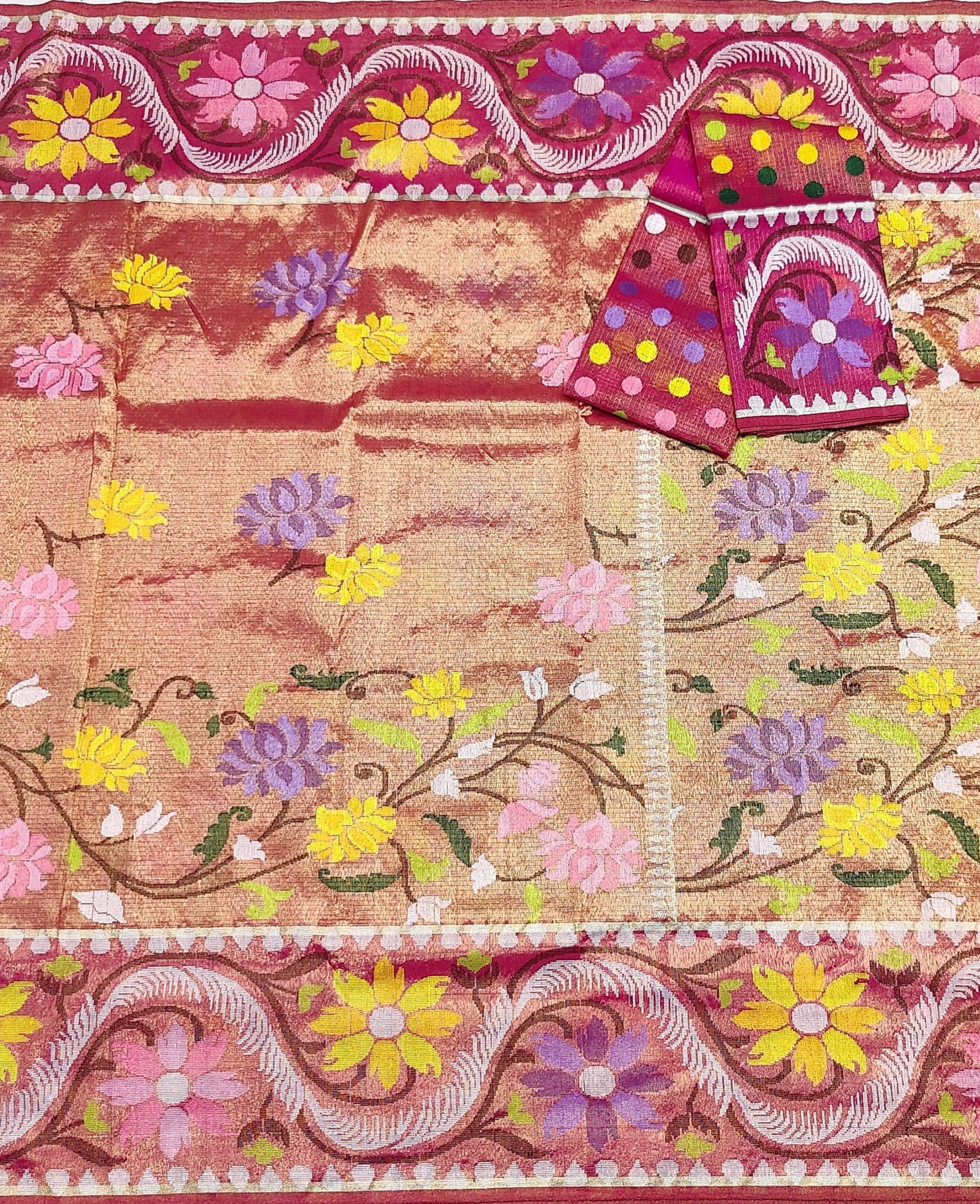 PURE GOLD DUBBLE TISSUE ALL OVER JAAL WITH BOTH SIDE PAITHANI BORDER ZARIKOTA HANDLOOM SAREE_T-473 - Image 3