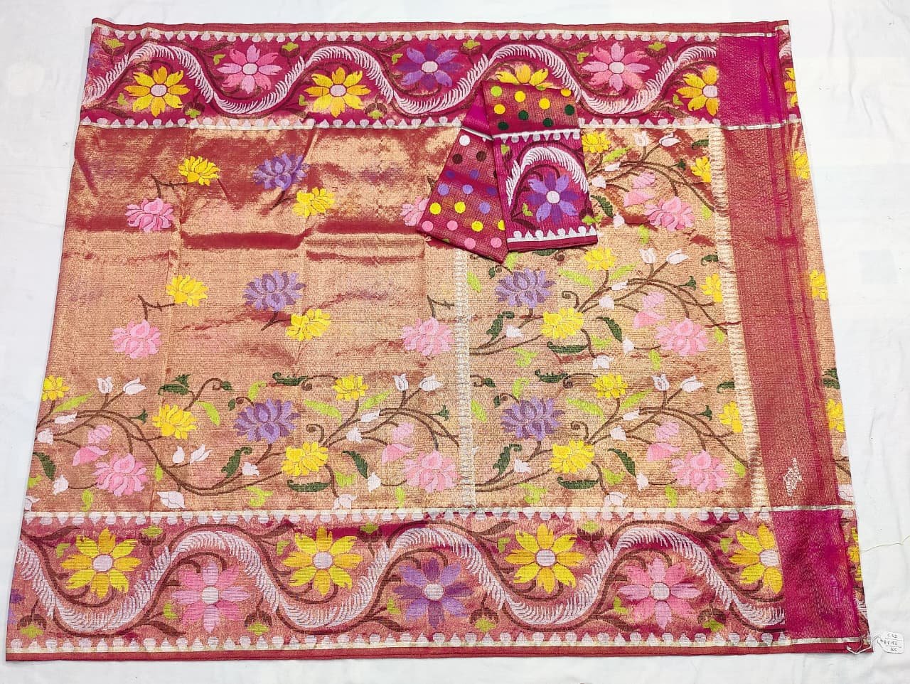 PURE GOLD DUBBLE TISSUE ALL OVER JAAL WITH BOTH SIDE PAITHANI BORDER ZARIKOTA HANDLOOM SAREE_T-473 - Image 4