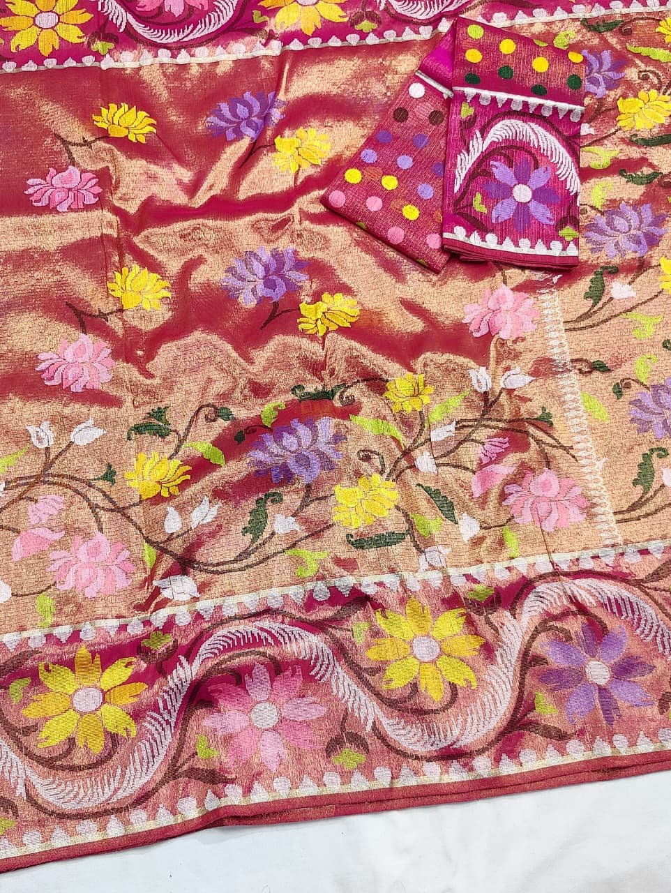 PURE GOLD DUBBLE TISSUE ALL OVER JAAL WITH BOTH SIDE PAITHANI BORDER ZARIKOTA HANDLOOM SAREE_T-473 - Image 2