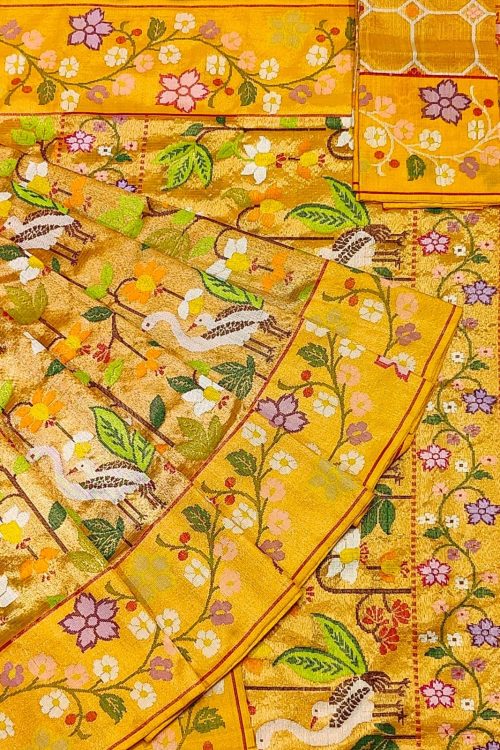 PURE GOLD DUBBLE TISSUE ALL OVER JAAL WITH BOTH SIDE PAITHANI BORDER ZARIKOTA HANDLOOM SAREE_T-470