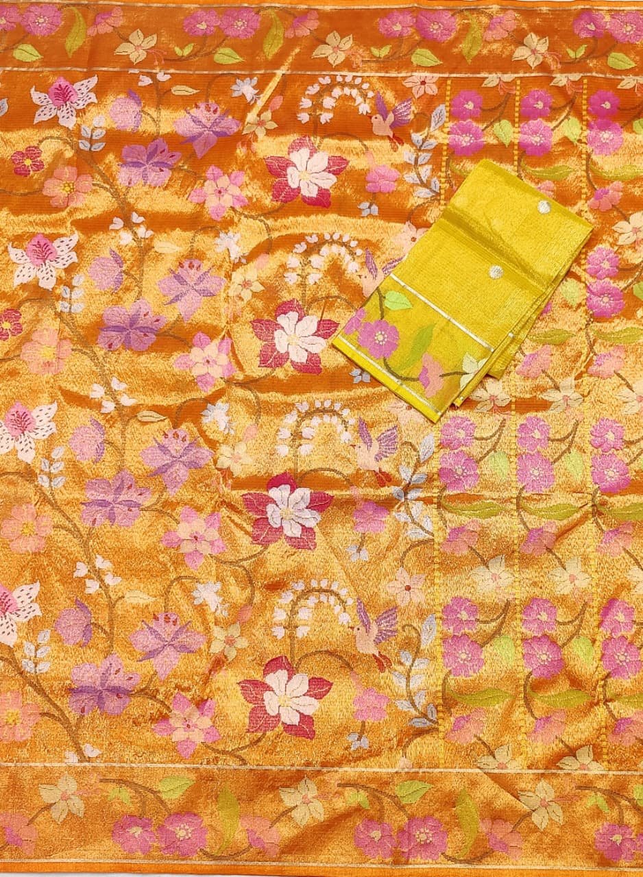 PURE GOLD DUBBLE TISSUE ALL OVER JAAL WITH BOTH SIDE PAITHANI BORDER ZARIKOTA HANDLOOM SAREE_T-469 - Image 2