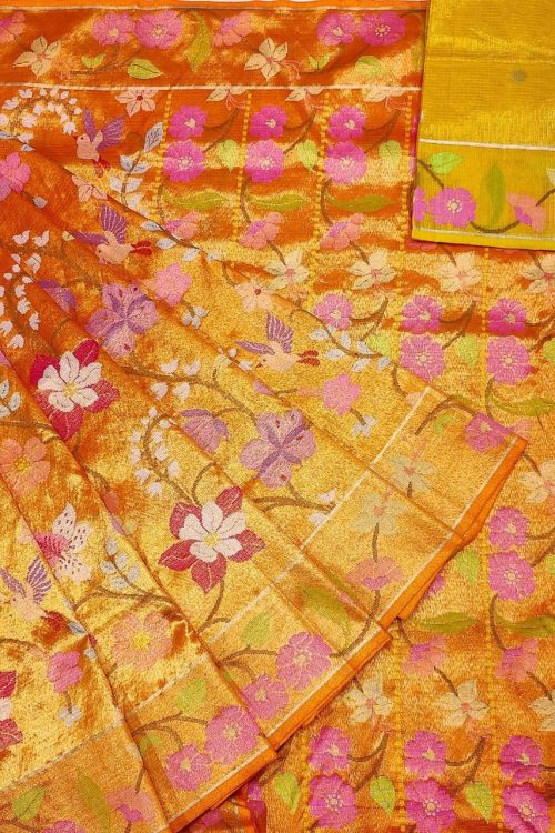 PURE GOLD DUBBLE TISSUE ALL OVER JAAL WITH BOTH SIDE PAITHANI BORDER ZARIKOTA HANDLOOM SAREE_T-469