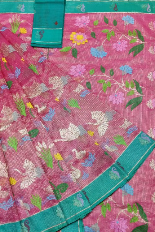 PURE SILVER TISSUE ALL OVER JAAL ZARIKOTA HANDLOOM SAREE WITH BLOUSE_T-264