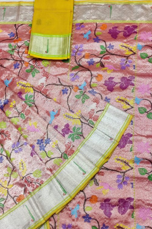 PURE SILVER DUBBLE TISSUE ALL OVER JAAL ZARIKOTA HANDLOOM SAREE_T-475