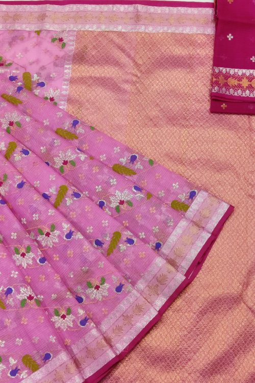 PURE ALL OVER JAAL WITH BOTH SIDE KANCHI BORDER ZARIKOTA HANDLOOM SAREE WITH BLOUSE_J642