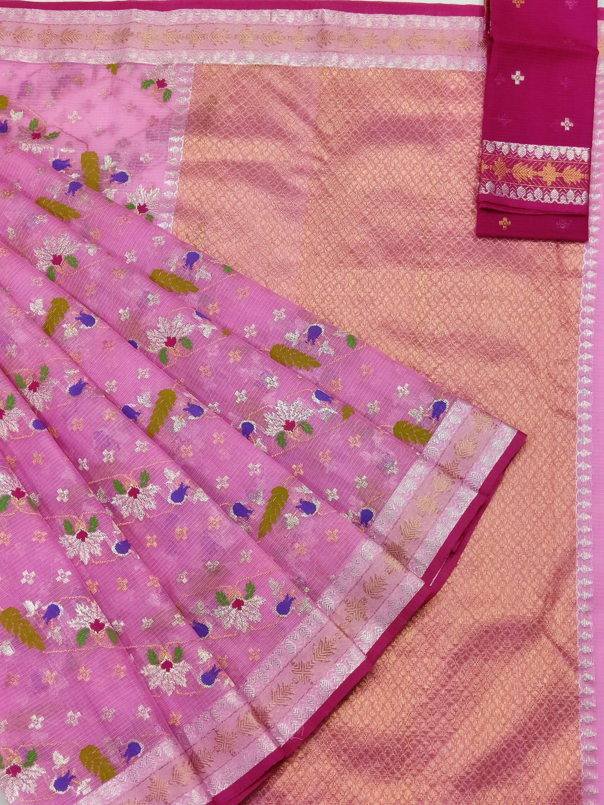 PURE ALL OVER JAAL WITH BOTH SIDE KANCHI BORDER ZARIKOTA HANDLOOM SAREE WITH BLOUSE_J642
