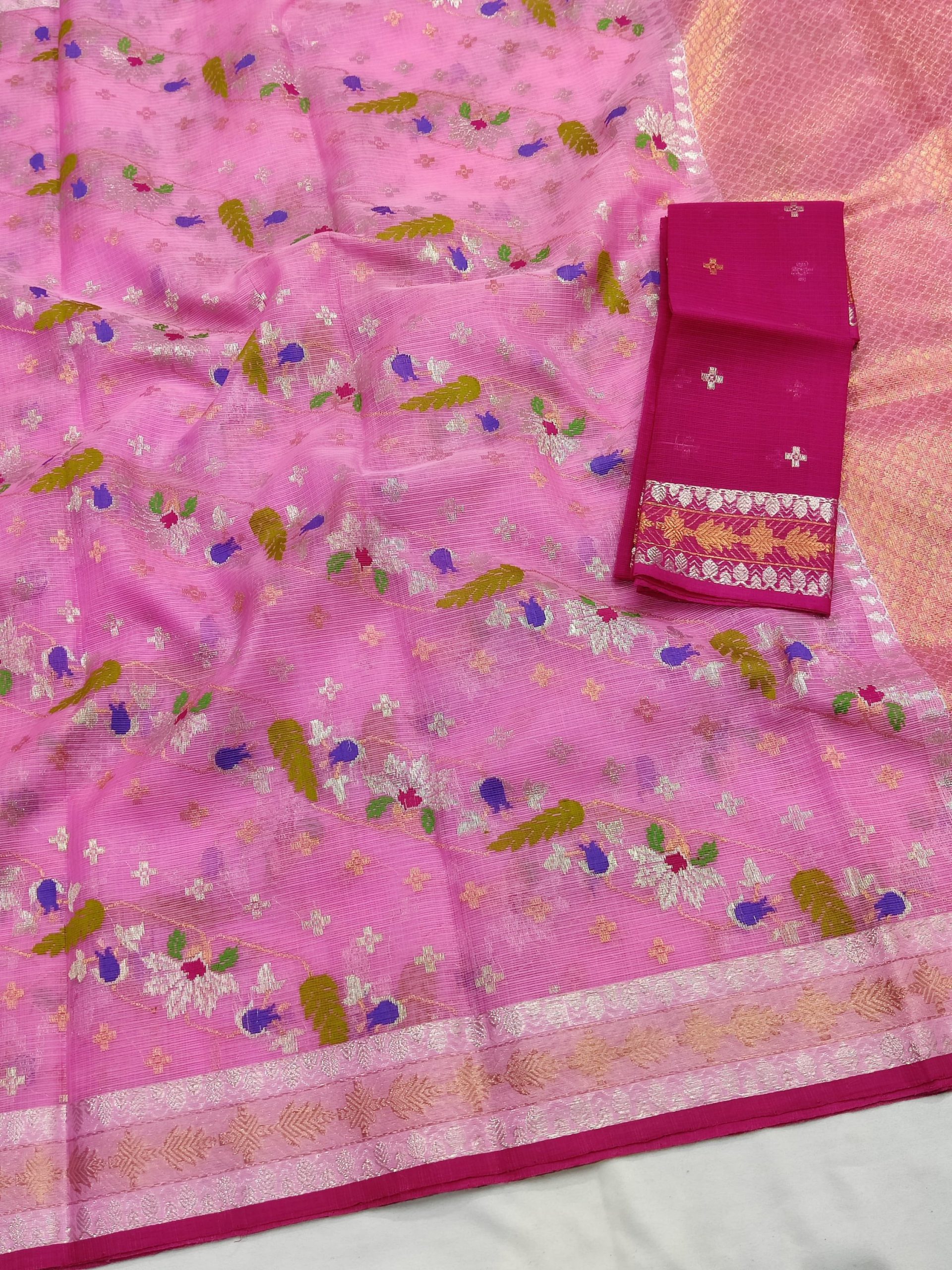 PURE ALL OVER JAAL WITH BOTH SIDE KANCHI BORDER ZARIKOTA HANDLOOM SAREE WITH BLOUSE_J642 - Image 2