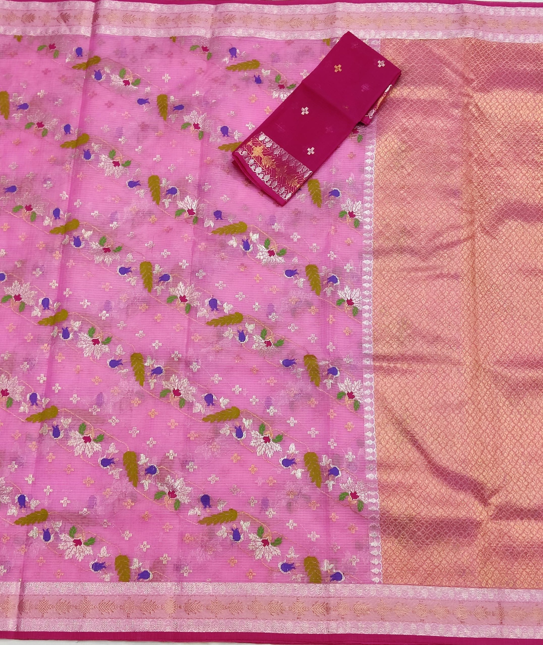 PURE ALL OVER JAAL WITH BOTH SIDE KANCHI BORDER ZARIKOTA HANDLOOM SAREE WITH BLOUSE_J642 - Image 3
