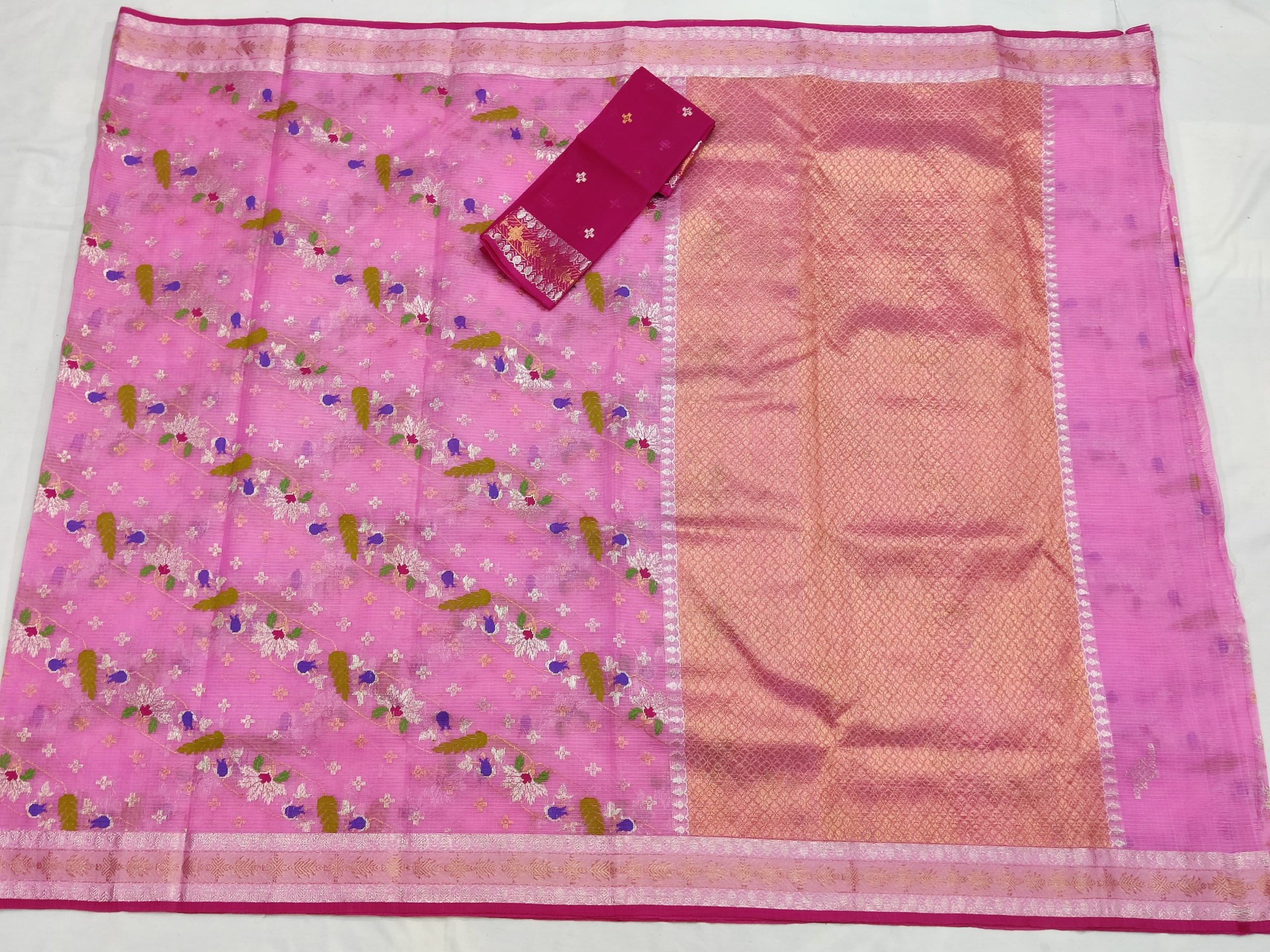 PURE ALL OVER JAAL WITH BOTH SIDE KANCHI BORDER ZARIKOTA HANDLOOM SAREE WITH BLOUSE_J642 - Image 4